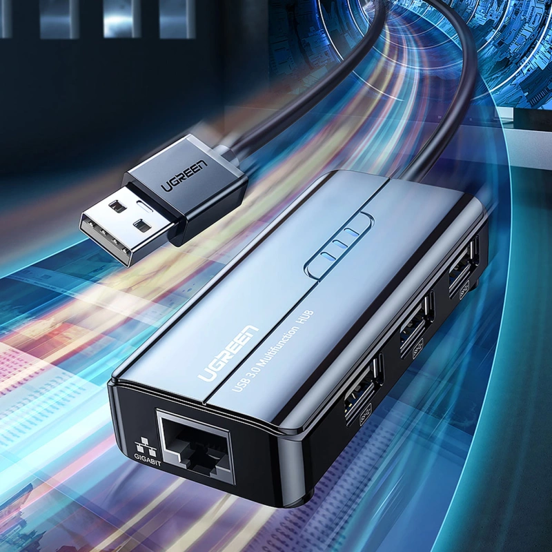 Ugreen 20264 RJ45 / USB-A 10/100Mbps HUB Netzwerkadapter 3x USB-A 2.0 - Schwarz