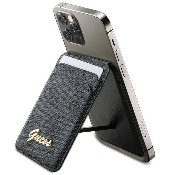 Oryginalne Etui IPHONE Z MAGSAFE Guess Wallet Card Slot Stand MagSafe 4G Classic Logo (GUWMSHG4SHK) czarne