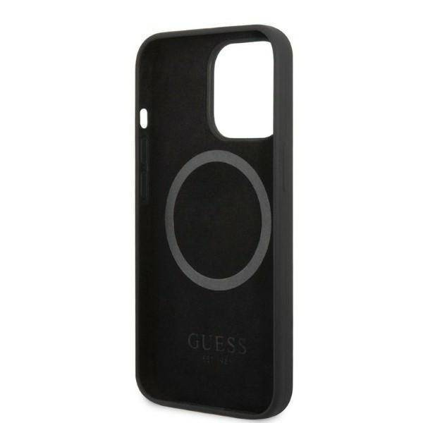 Original Case IPHONE 13 PRO Guess Hard Case Silicone Logo Plate MagSafe (GUHMP13LSPLK) black