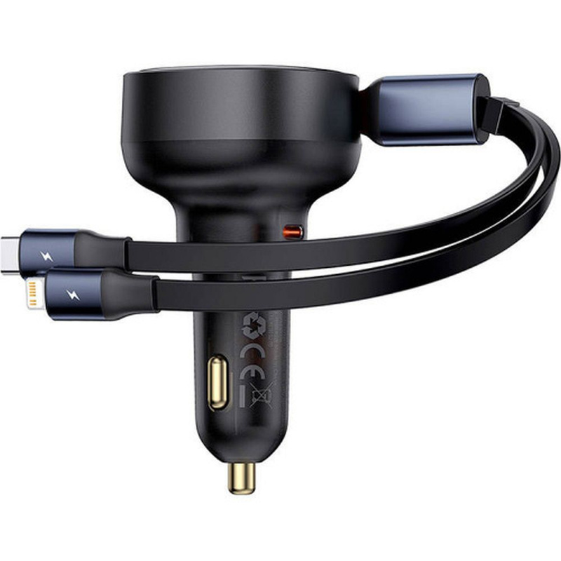 Baseus Enjoyment USB-C car charger with USB-C / Lightning 60W cable - black