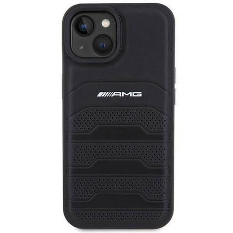 AMG Lederhülle mit geprägten Linien für iPhone 15 Plus – Schwarz