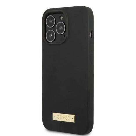 Original Case IPHONE 13 PRO MAX Guess Hard Case Silicone Logo Plate MagSafe (GUHMP13XSPLK) black
