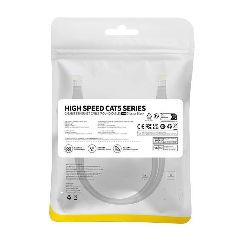 Baseus High Speed Cat 5 RJ-45 Ethernet cable 1000Mb/s 0.5m round - black