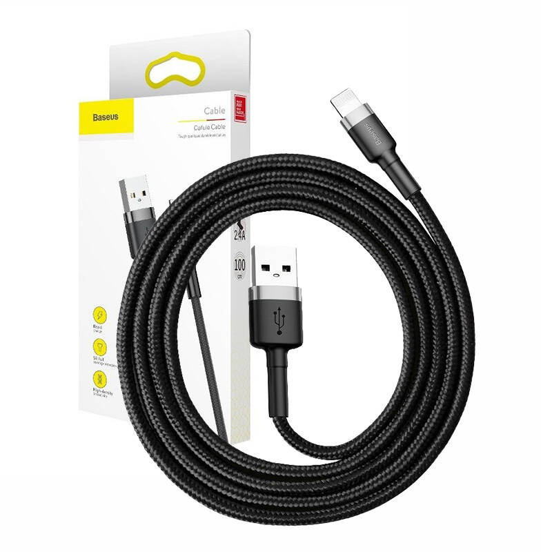 Baseus Cafule Cable - Kabel połączeniowy USB do Lightning, 2.4 A, 0.5 m (szary/czarny)