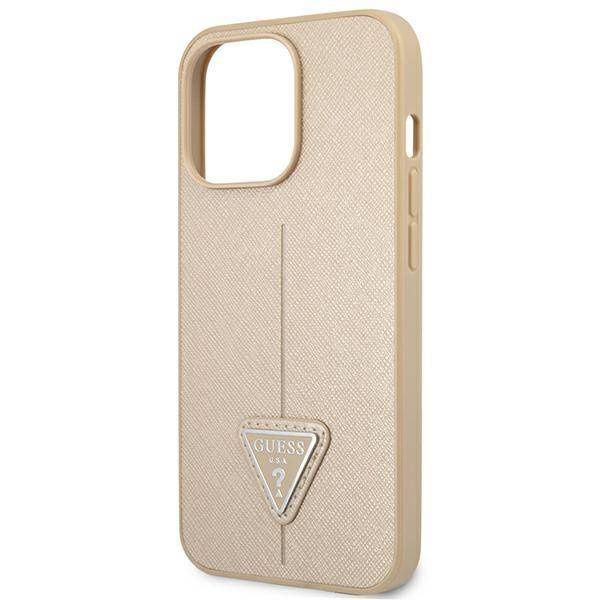 Original Case IPHONE 14 PRO MAX Guess Hardcase Saffianotriangle Logo (GUHCP14XPSATLE) beige