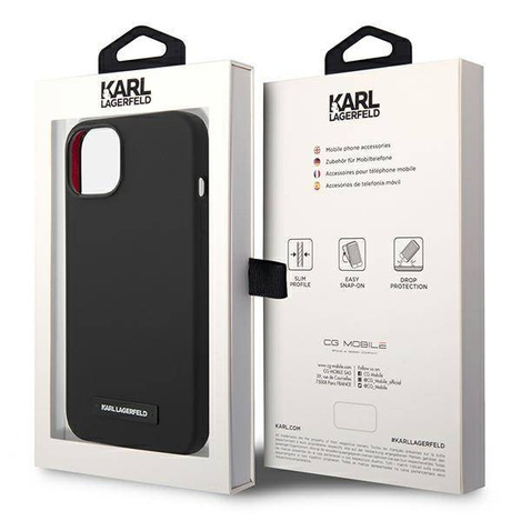 Original Case IPHONE 14 PLUS Karl Lagerfeld Hardcase Silicone Plaque Magsafe black