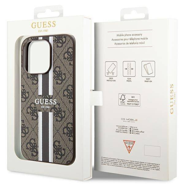 Guess 4G Printed Stripes MagSafe-Hülle für iPhone 15 Pro – braun