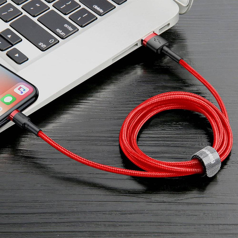 Baseus Cafule Cable wytrzymały nylonowy kabel przewód USB / Lightning QC3.0 2A 3M czerwony (CALKLF-R09)