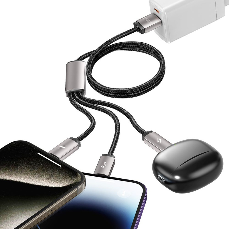 Kabel 3w1 3.5A 1m USB - USB-C + Lightning + Micro USB Tech-Protect UltraBoost 3in1 szary