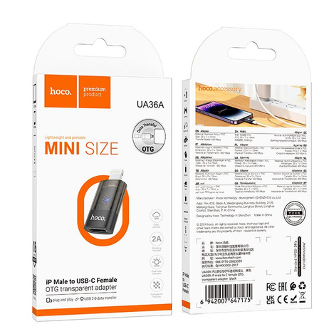 HOCO adapter OTG Lightning (męski) do Typ C (żeński) UA36A transparentny czarny