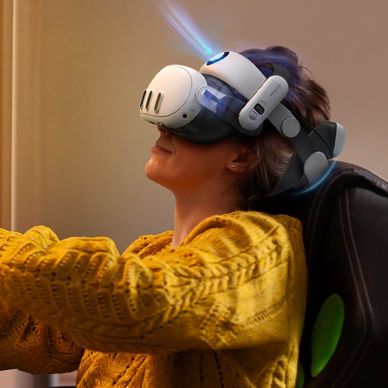 BoboVR S3 Pro strain relief strap for Meta Quest 3 VR goggles + B100 external battery - white and black