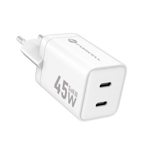 Ładowarka sieciowa do telefonu Forcell F-Energy Mini GaN III 2 x USB C PD QC4.0 45W VT-36B biała