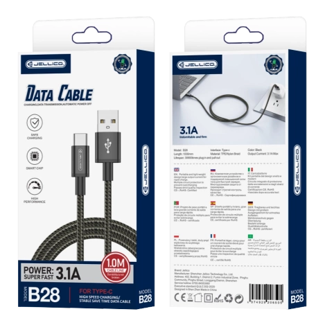 JELLICO kabel B28 USB-C 3.1A 1M Czarny