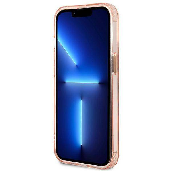 Oryginalne Etui IPHONE 13 PRO MAX Guess Hard Case Gold Outline Translucent MagSafe (GUHMP13XHTCMP) różowe