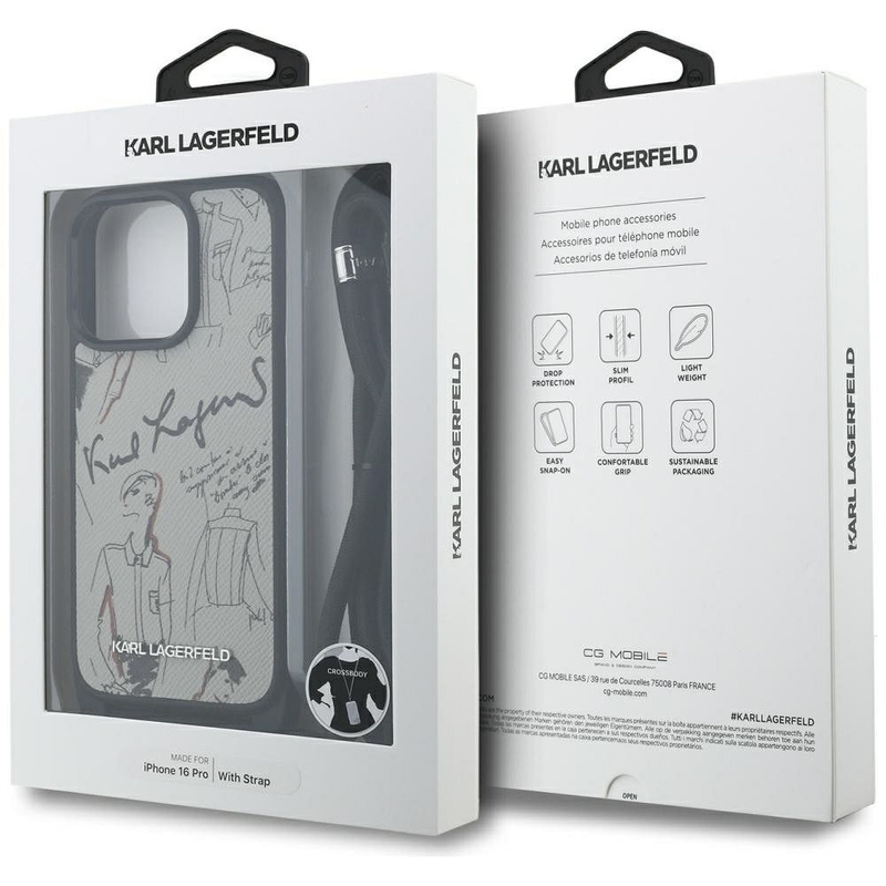 KARL LAGERFELD futerał do IPHONE 16 PRO KLHCP16LPGGRMPCG kompatybilny z MagSafe (CRSSBY Grained PU W/ Pattern & Logo) szary