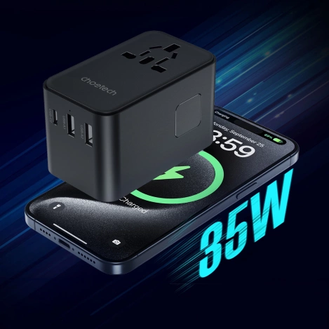 Choetech PD5020 35W EU/US/AUS/UK Reiseadapter mit integriertem USB-C-Kabel – Schwarz