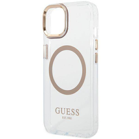 Guess GUHMP14SHTRMD iPhone 14 6.1 &quot;Gold / Gold Hartschalenetui Metal Outline Magsafe