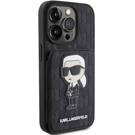 Karl Lagerfeld nakładka do iPhone 15 Pro Max 6,7" KLHCP15XSAKKNSCK czarna hardcase Saffiano Cardslots and Stand Monogram Ikonik Patch