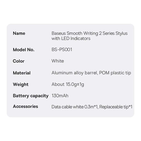 Active stylus for iPad Baseus Smooth Writing 2 SXBC060202 - white