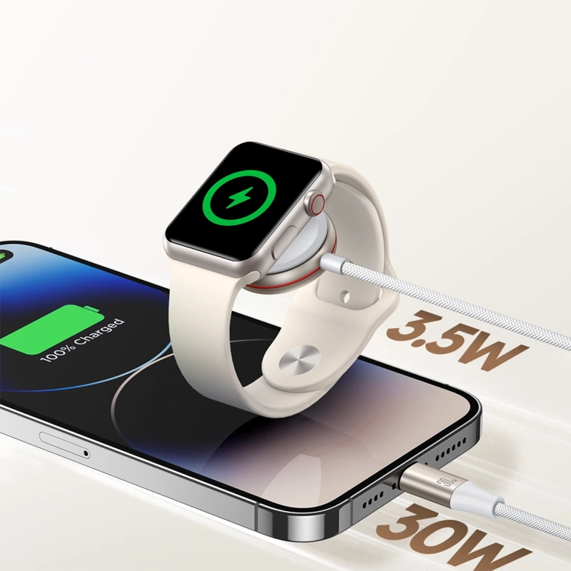 Joyroom 2 in 1 Lightning cable and inductive charger for Apple Watch 1.5m white (S-IW011)