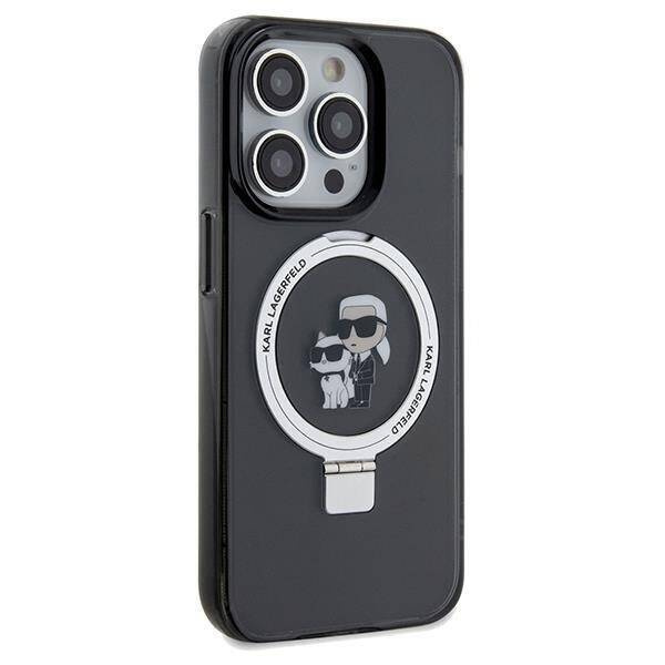 Original Handyhülle IPHONE 14 PRO Karl Lagerfeld Hardcase Ring Stand Karl&Choupettte MagSafe (KLHMP14LHMRSKCK) schwarz