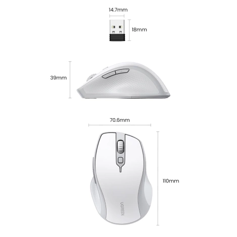 Ugreen MU101 ergonomische kabellose Maus Bluetooth / 2,4 GHz – Weiß