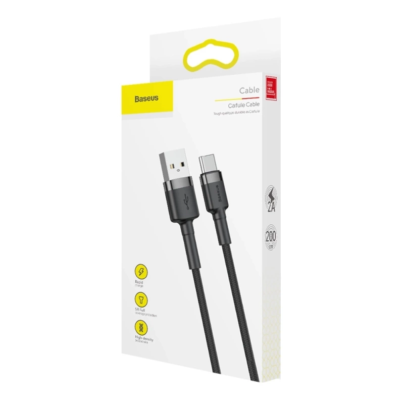 Baseus Cafule Cable - Kabel do ładowania i transmisji danych USB do USB-C 2 A, 2 m (szary/czarny)