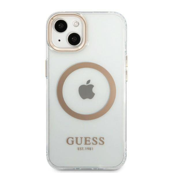 Guess GUHMP13MHTRMD iPhone 13 6.1 &quot;Gold / Gold Hartschalenetui Metal Outline Magsafe