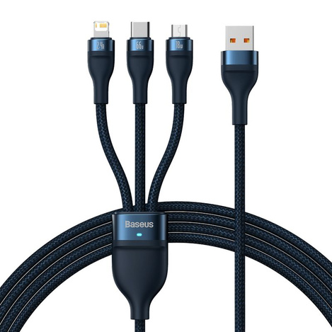 3in1 USB cable Baseus USB 3in1 Baseus Flash Series,  USB-C + Micro + Lightning 66W, 1.2m (blue)