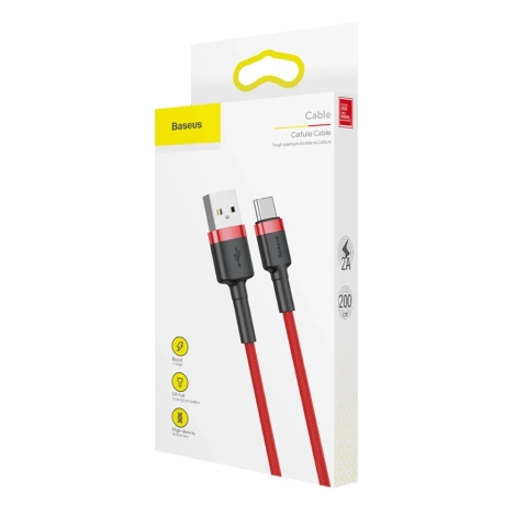 Baseus Cafule Cable - Kabel do ładowania i transmisji danych USB do USB-C 2 A, 2 m (czerwony)