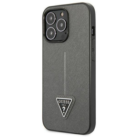 Original Handyhülle IPHONE 14 PRO Guess Hardcase Saffianotriangle Logo (GUHCP14LPSATLG) silber