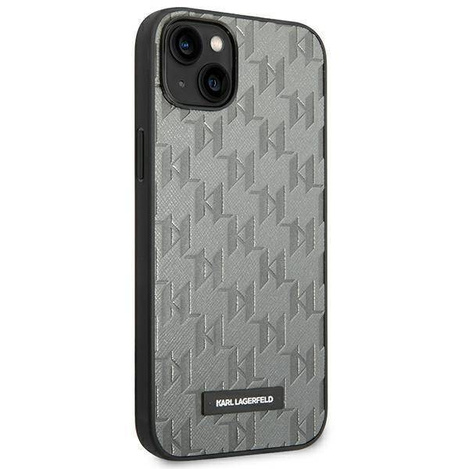 Original Handyhülle IPHONE 14 PLUS Karl Lagerfeld Hardcase Saffiano Mono Metal Logo (KLHCP14MSAKLHPG) grau