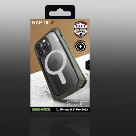 Raptic X-Doria Secure Case iPhone 14 Pro mit gepanzerter MagSafe-Hülle grün