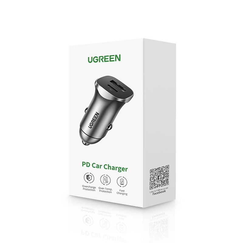 Ugreen fast car charger USB-A / USB-C 30W PD PPS gray (CD130)