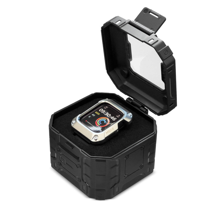 Kingxbar CYF148 2in1 Rugged Case for Apple Watch SE, 6, 5, 4 (44 mm) Stainless Steel with Strap Black
