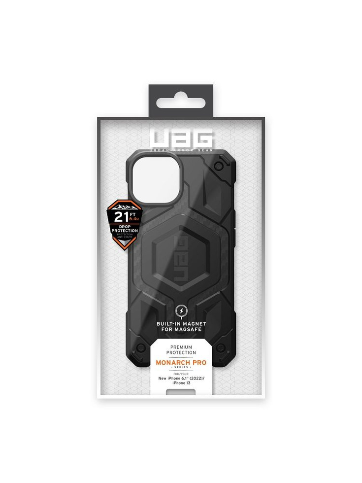 UAG Monarch - Schutzhülle für iPhone 14 Plus kompatibel mit MagSafe (Kohlefaser)