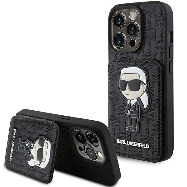 Karl Lagerfeld nakładka do iPhone 15 Pro 6,1&quot; KLHCP15LSAKKNSCK czarna hardcase Saffiano Cardslots and Stand Monogram Ikonik Patch