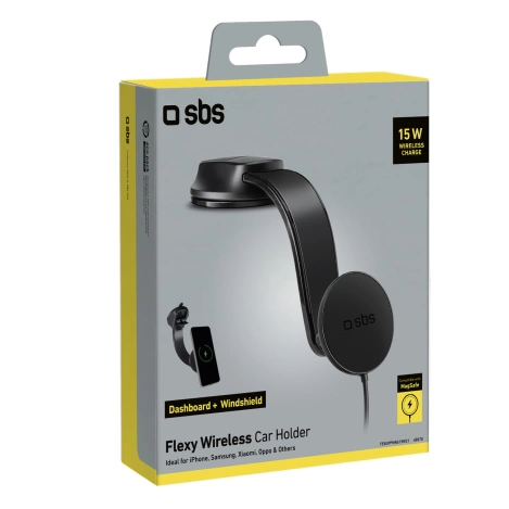 Uchwyt na smartfona z ładowarką indukcyjną SBS TESUPPMAG15W2115W kompatybilny z MagSafe - czarny