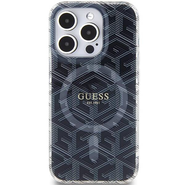 Oryginalne Etui GUESS Hardcase GUHMP15LHGCUSTGK do iPhone 15 Pro (Kompatybilny z Magsafe / IML GCUBE / czarny)