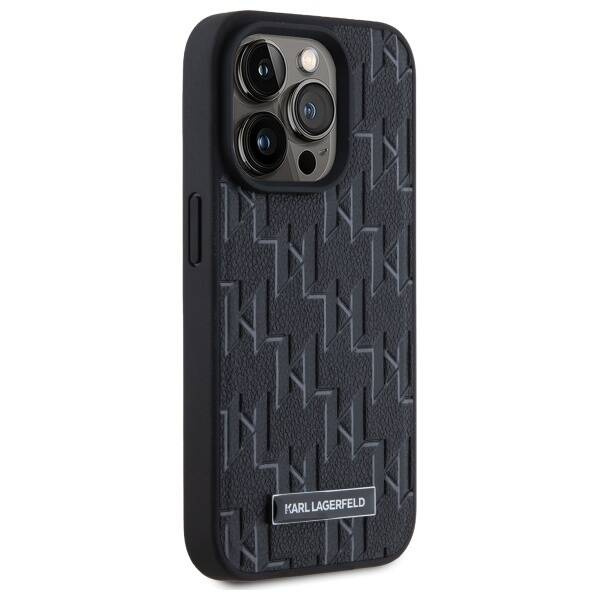 Oryginalne Etui IPHONE 15 PRO Karl Lagerfeld Hardcase Leather Monogram Metal Logo MagSafe (KLHMP15LPKHPORPK) czarne