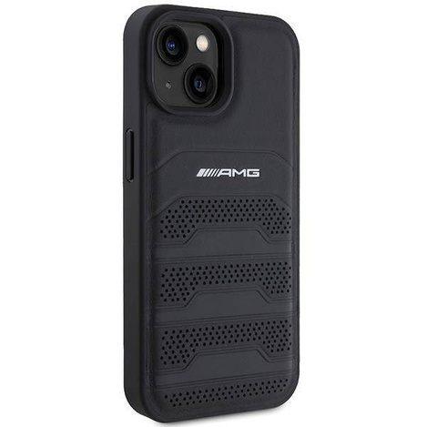 AMG Lederhülle mit geprägten Linien für iPhone 15 Plus – Schwarz