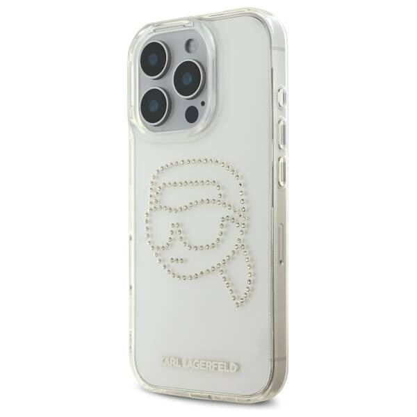 Original Case IPHONE 16 PRO MAX Karl Lagerfeld Hardcase IML Rhinestones Karl Head (KLHCP16XHKHDCELT) transparent