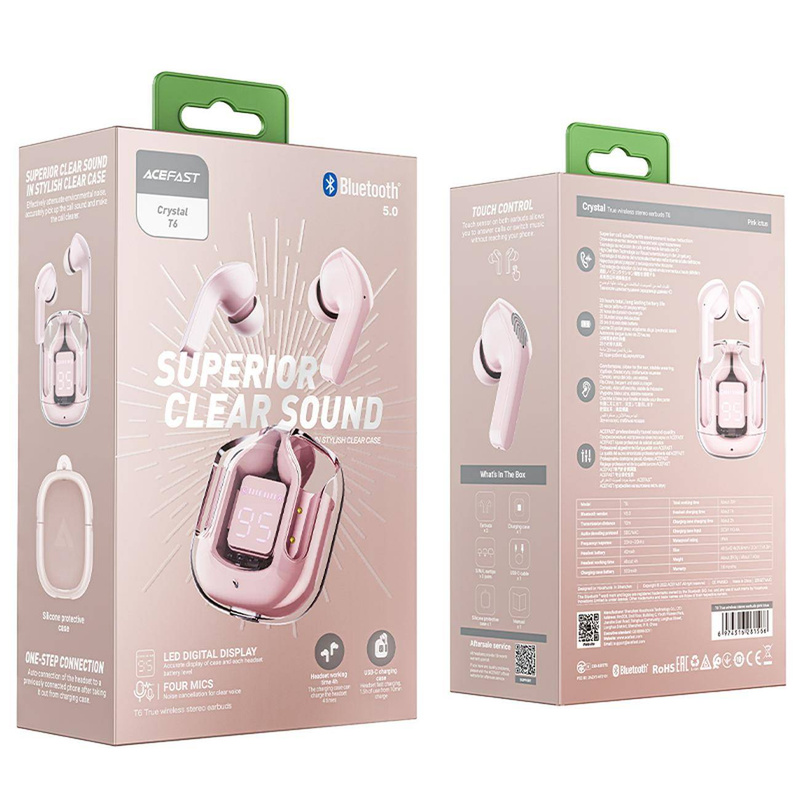 Acefast In -Ear-Funkkopfhörer TWS Bluetooth Pink (T6 Pink Lotus)