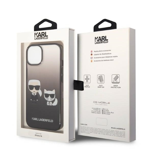 Original Handyhülle IPHONE 14 PLUS Karl Lagerfeld Hardcase Gradient Ikonik Karl & Choupette (KLHCP14MTGKCK) schwarz
