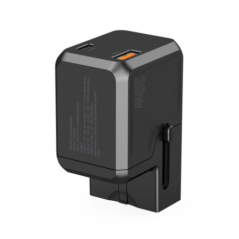 Choetech PD6038 USB-C USB-A PD 20W Reiseladegerät USA EU UK AU – Schwarz