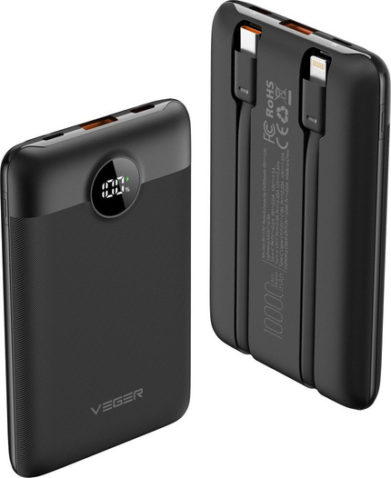 Bateria zewnętrzna (Powerbank) VEGER C11 BEST - 10 000mAh LCD z kablem Typ C + Apple Lightning 8-pin QC3.0 PD 22,5W (W1170)