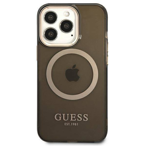 Original Handyhülle IPHONE 13 PRO Guess Hard Case Gold Outline Translucent MagSafe (GUHMP13LHTCMK) schwarz