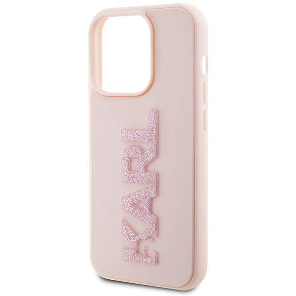 Karl Lagerfeld 3D Rubber Glitter Logo Hülle für iPhone 15 Pro – Rosa