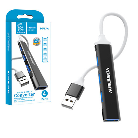 HUB USB  4XUSB DENMEN CZARNY ALUMINIUM DU17