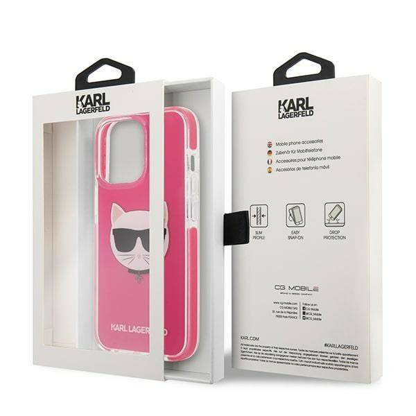 Original Handyhülle IPHONE 13 PRO MAX Karl Lagerfeld Hardcase Choupette Head (KLHCP13XTPECPI) rosa